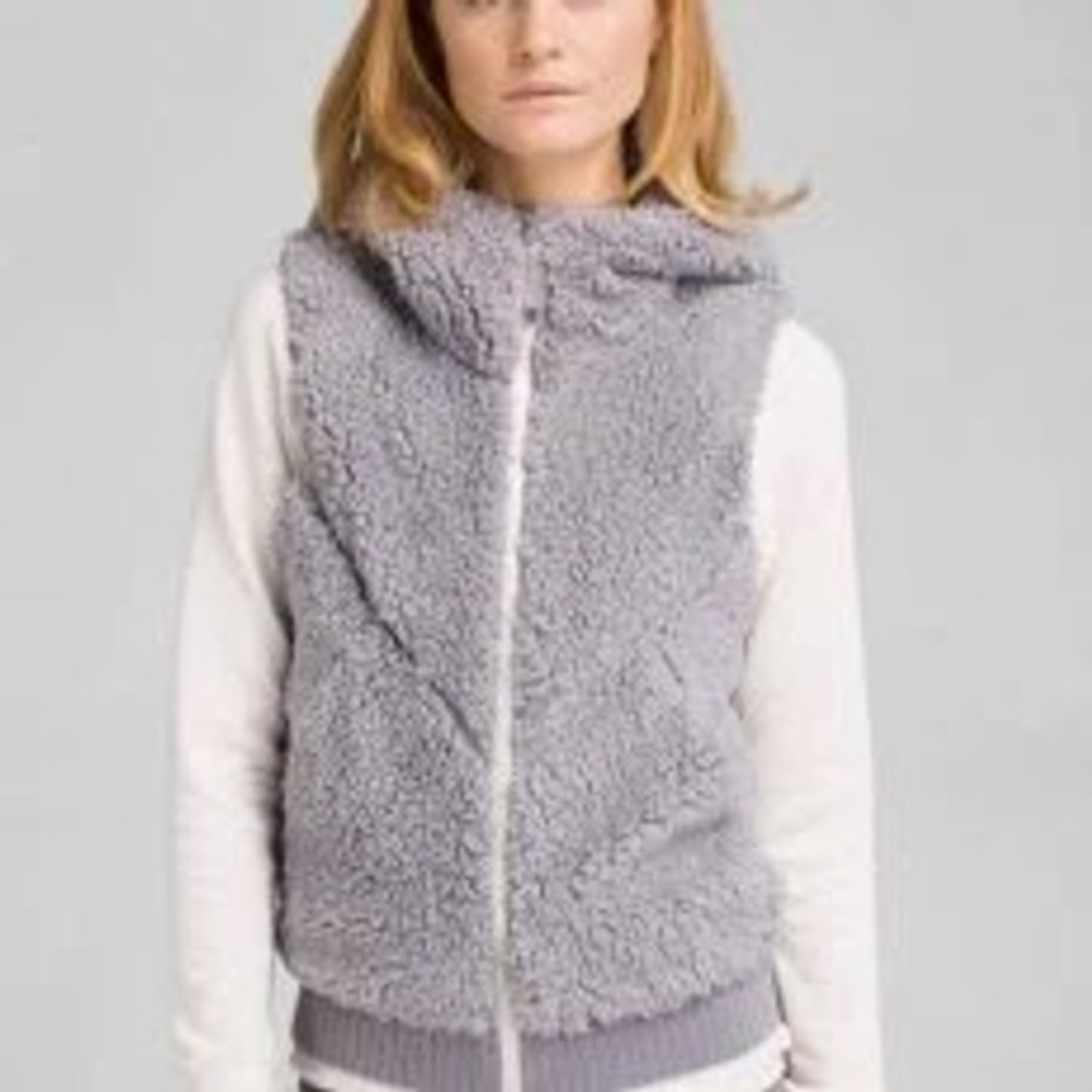 Prana Permafrost Hooded Fleece Vest Grey Sherpa Full Zip Womens Small